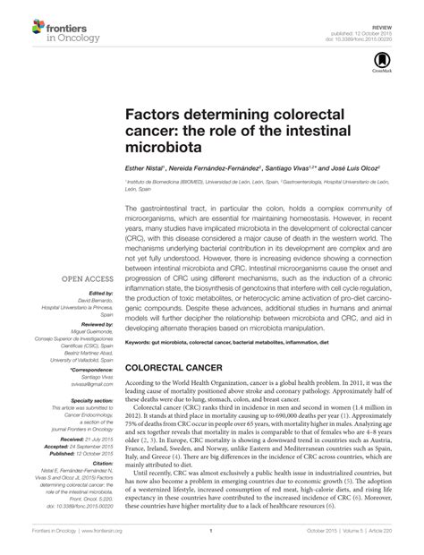 Pdf Factors Determining Colorectal Cancer The Role Of The Intestinal