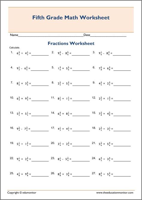 Operations With Fraction And Mixed Numbers Posttest Worksheet