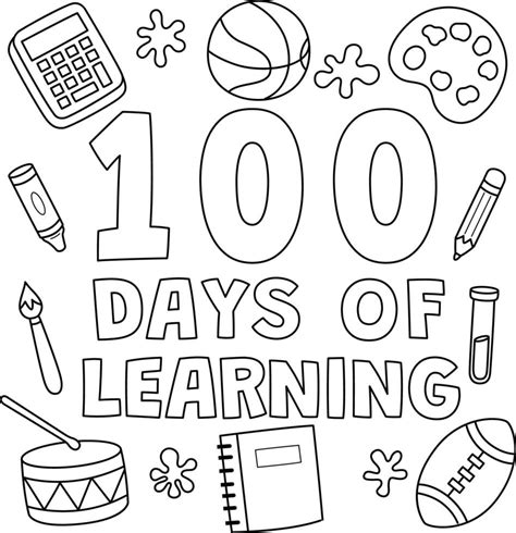 Desenho De 100º Dia De Aprendizado Escolar Para Colorir 14329644 Vetor