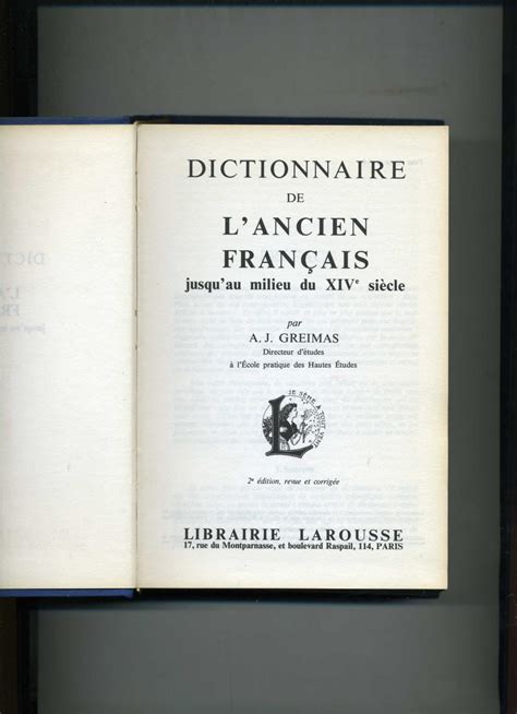 Dictionnaire De Lancien Francais Jusquau Milieu Du Xive Siècle 2me