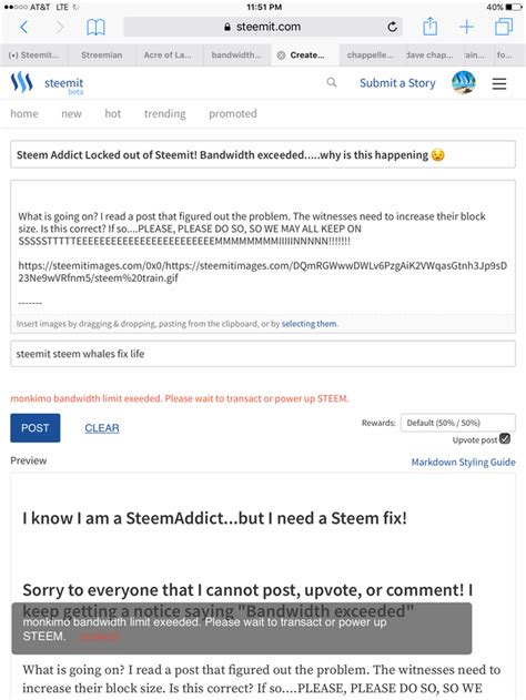 Steem Addict Locked Out Of Steemit Bandwidth Exceededwhy Is This