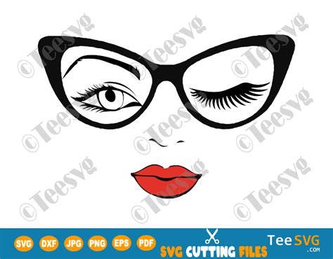 Woman Face Svg Winking Svg Girl In Glasses Svg Eyes Svg Girl Face Cut File Woman Face Cut File