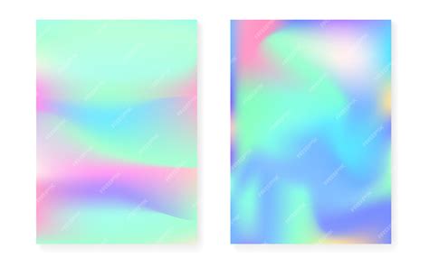 Premium Vector Holographic Gradient Background Set With Hologram Cover