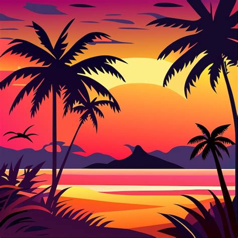 Premium Vector A Pixelated Beach Scene With A Vibrant Orange And Pink