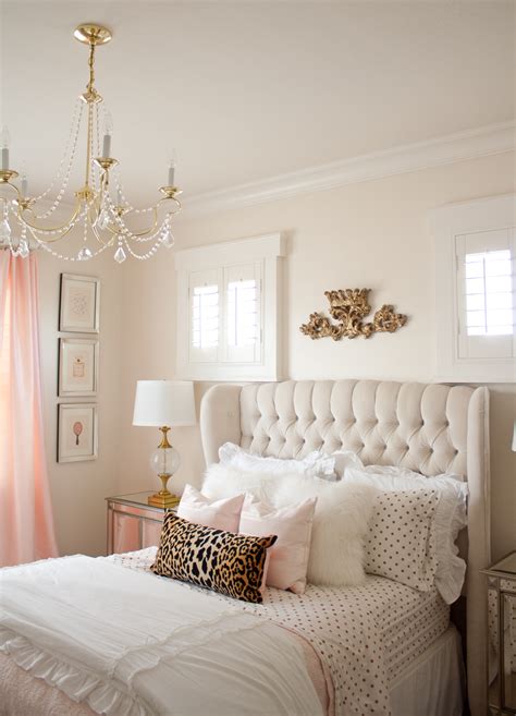 Modern gold bedroom decorating ideas. Pink and Gold Girl's Bedroom Makeover - Randi Garrett Design