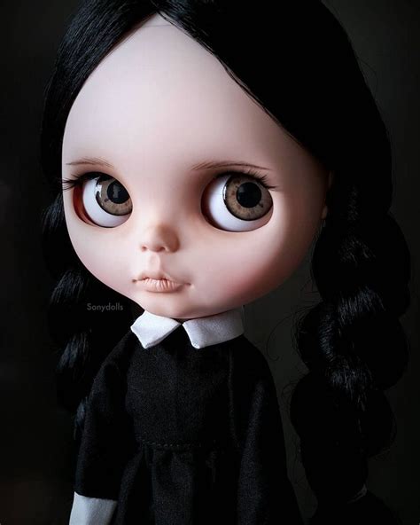 i introduce you my version of wednesday addams i hope you like her gothic dolls blythe