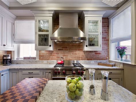 Like any other natural stone products, they need to be sealed. brick backsplash and glass glass cabinets with etched ...
