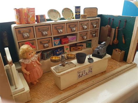 German Wooden Store With Grocery And Household Items Vintage Toys