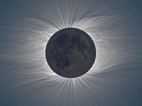 The corona is usually hidden by the bright light of the sun's surface. A solar eclipse of immense magnitude -- The wispy lines ...