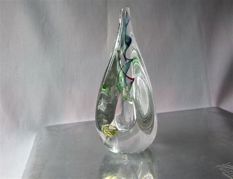 Adam Jablonski Teardrop Paperweight Signed A J Art Glass Controlled Bubble Modernist Lead