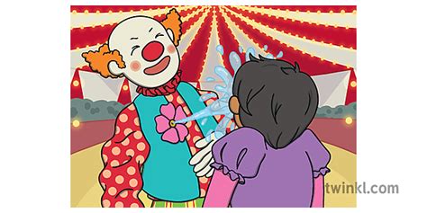 Clown Squirting The Water Sorcas Story Ks1 Sen Illustration Twinkl
