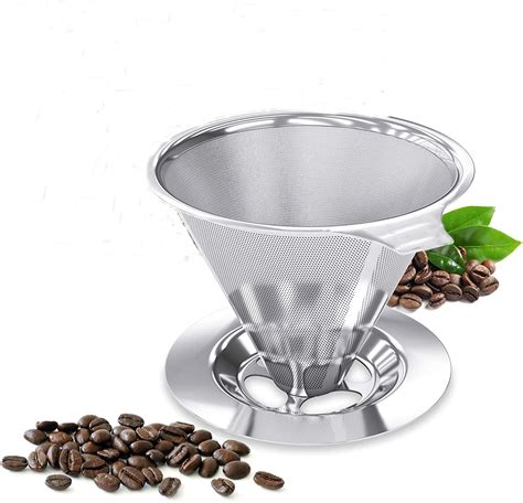 Pour Over Coffee Dripper Stainless Steel Reusable Drip Cone Coffee