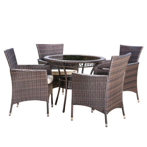 Clementine Outdoor Multibrown Wicker 5pc Dining Set 5 Piece Dining