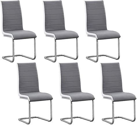 Huiseneu Set Of 6 Grey Faux Leather Dining Chairs Set Kitchen Chair