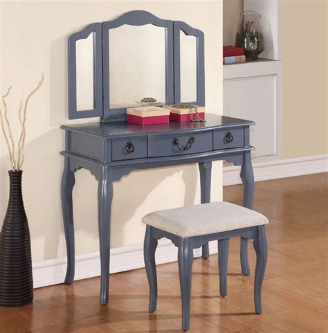 Dressing table mirror stool mirror cabinet makeup storage desk. Miranda Blue Grey Makeup Table With Mirror (With images ...