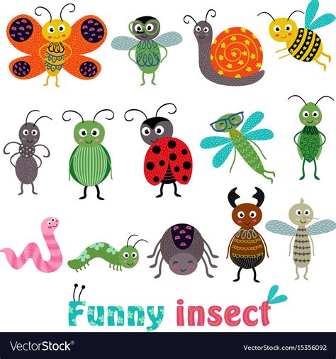 Set Of Isolated With Funny Insect Royalty Free Vector Image