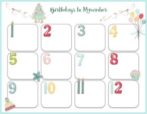 Free Birthday Calendar Printable Printable Blank World