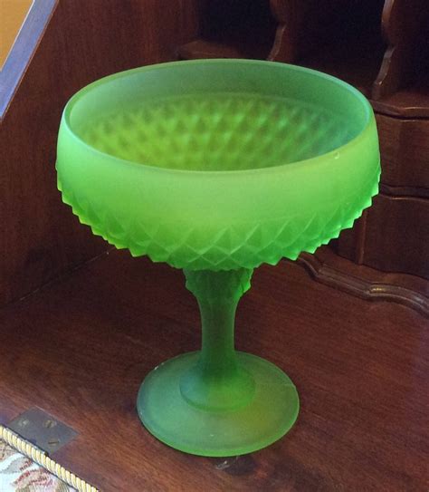 frosted green glass pedestal compote vintage frosted glass etsy