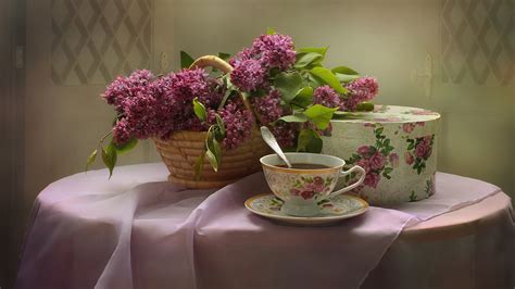 What is the impact speed of the cup? Photos Tea Box Lilac Flowers Wicker basket Cup Food Table ...