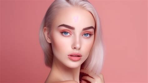 Premium Ai Image A Woman With Blonde Hair And Pink Makeup On Her Face