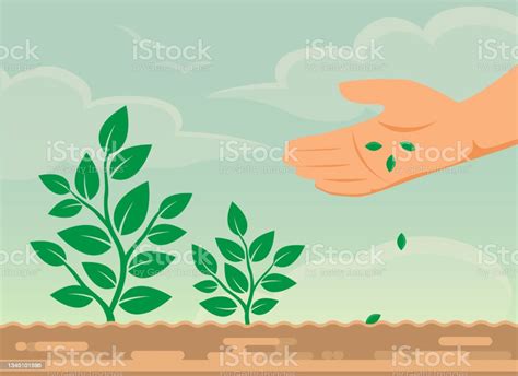 Hand Sowing Of Seeds Ecology Vector Illustration Stock Illustration