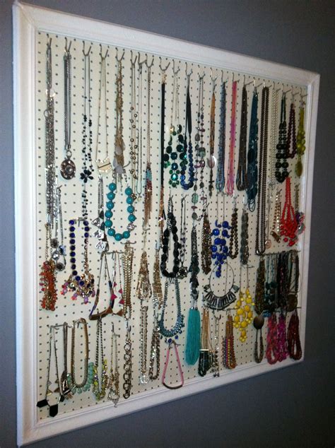 Necklace Display Using Pegboard Old Trim Paint And Some Power Tools Diy Organizer Jewelry