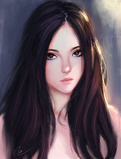 1080p Free Download Illustration Women Long Hair Portrait Dark Hair Artwork Hd Phone