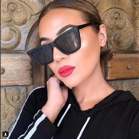 Square Cat Eye Sunglasses Women Fashion 2018 Luxury Glasses Red Shades For Women Bright Black