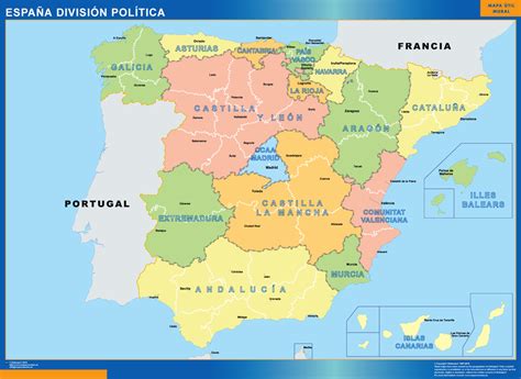 España Division Politica Tienda Mapas Posters Pared