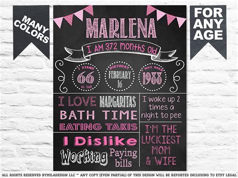 Printable Adult 30th Birthday Chalkboard Sign 20th 40th 50th Etsy