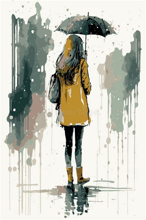 Sad Girl In Rain Drawing