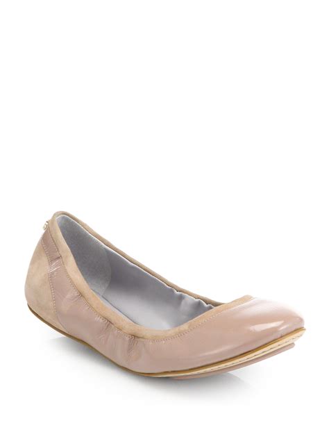 Cole Haan Avery Suede And Patent Leather Ballet Flats In Natural Lyst
