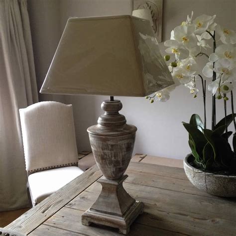 Elegant Wooden Urn Shaped Table Lamp With White Wash By Cowshed