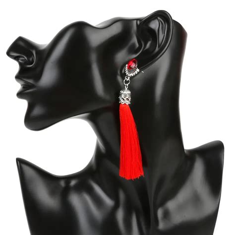 boho bohemian long exaggerated silk long tassel dangle earrings for women drop earrings