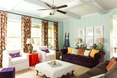 Multicolored Eclectic Living Room With Purple Sofa Hgtv