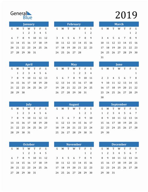 Free 2019 Calendars In Pdf Word Excel
