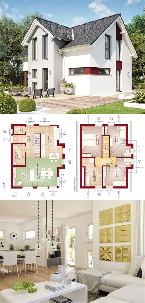 Bungalow haus design modern im bauhausstil mit flachdach architektur & 3 zimmer grundriss quadratisch mit erker anbau & überdachte pool terrasse, küche offen, ebenerdig, 150 qm…. Einfamilienhaus mit Satteldach - Grundriss modern offen ...