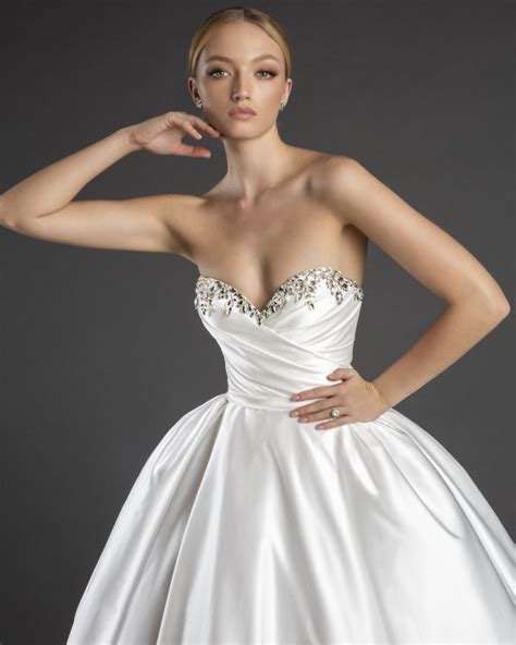 Sweetheart Neckline Strapless Satin Ball Gown Wedding Dress With Crystals Kleinfeld Bridal