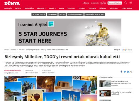 Dünya Gazetesi TDGD Turizm ve Destinasyon Geliştirme Derneği