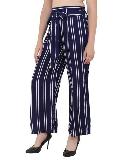 Emeros Women Relaxed Navy Blue White Striped Pants