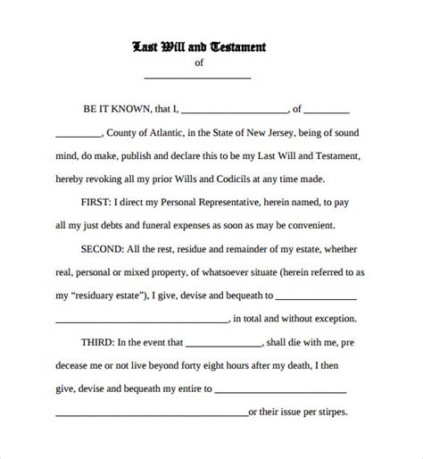 Printable Last Will And Testament Forms