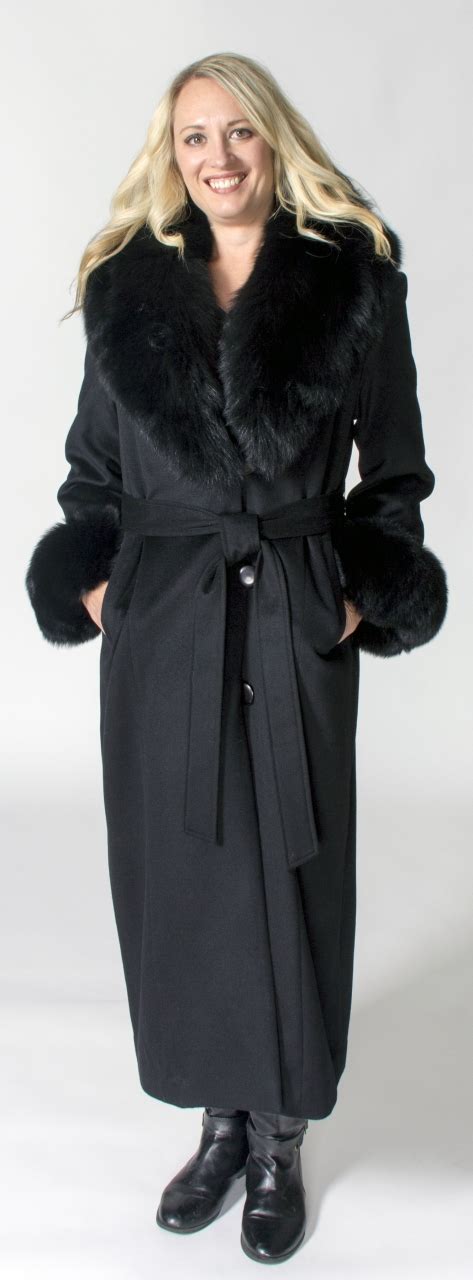 Black Cashmere 52 Coat With Black Dyed Large Fox Collar And Cuffs A