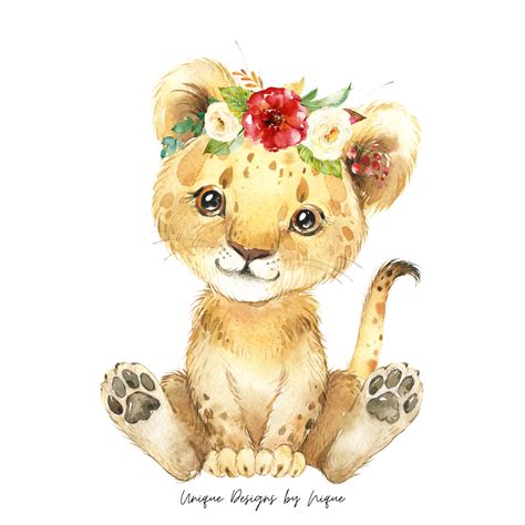 Baby Lion Cub Flower Crown Art Prints Baby Safari Nursery Etsy