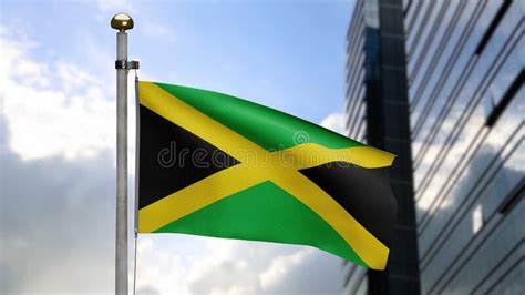 D Jamaican Flag Waving On Wind Jamaica Banner Blowing Soft Silk