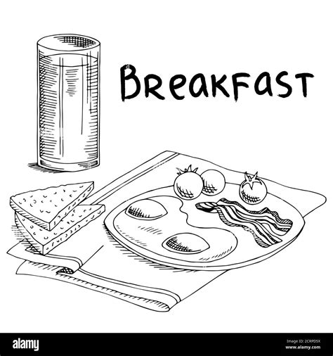 Breakfast Food Omelet Bread Graphic Art Black White Sketch Illustration