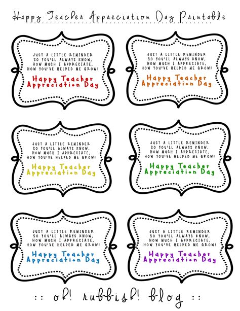 6 Best Images Of Printable Tags For Teacher Appreciation Day Happy