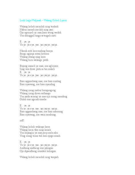 Chordify is your #1 platform for chords. (DOC) Lirik Lagu Waljinah - Walang Kekek Lyrics | Teresa ...