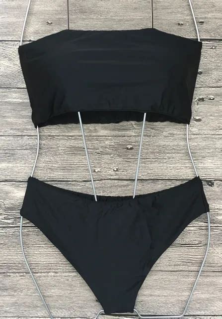 MisShow Simple White Black Tube Bikinis Set Brazilian Swimwear Sexy Women Bandeau Swimsuit