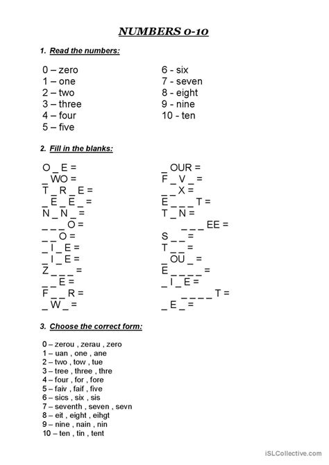 Numbers 0 10 English Esl Worksheets Pdf And Doc