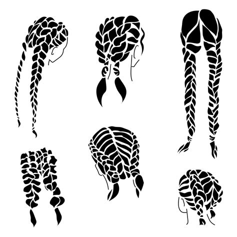 Two Braids On Hair Of Different Lengths Ornate Braided Hairstyles Silhouettes 20230836 Vector